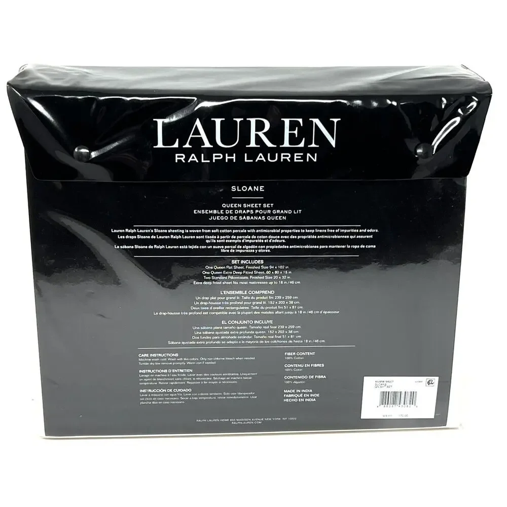 Ralph Lauren Sloane Ivory Queen Sheet Set 4 Pcs. Cotton Percale NIP $170
